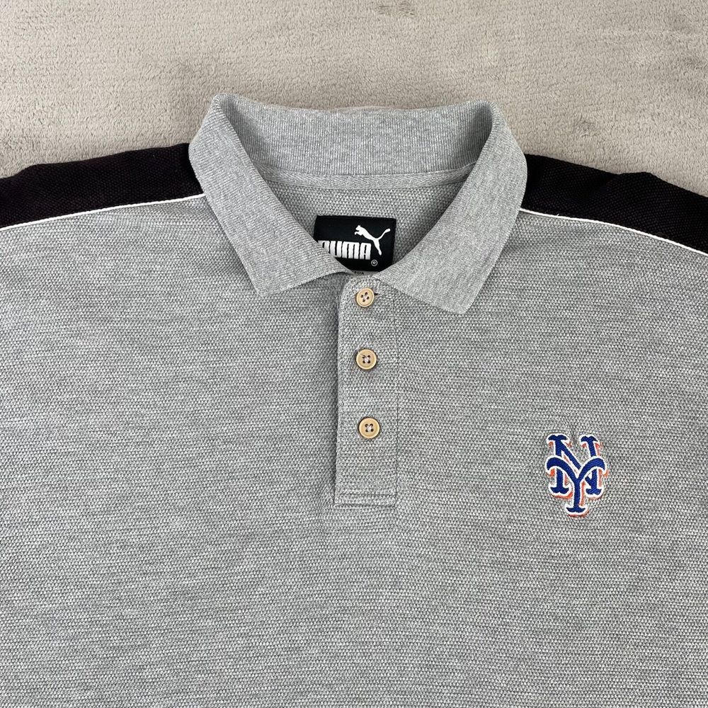 Vintage New York Mets X PUMA Polo Shirt Men Large Grey Short Sleeve Baseball‎